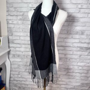 Soft Black and Gray Contemporary Fringed Scarf